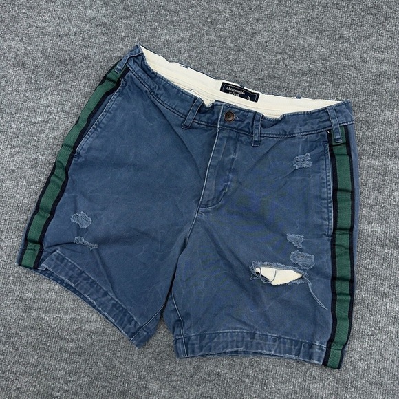 Abercrombie & Fitch Other - Abercrombie & Fitch Shorts Men 29 Navy Shuttle Tape Side Stripe Chino Distressed